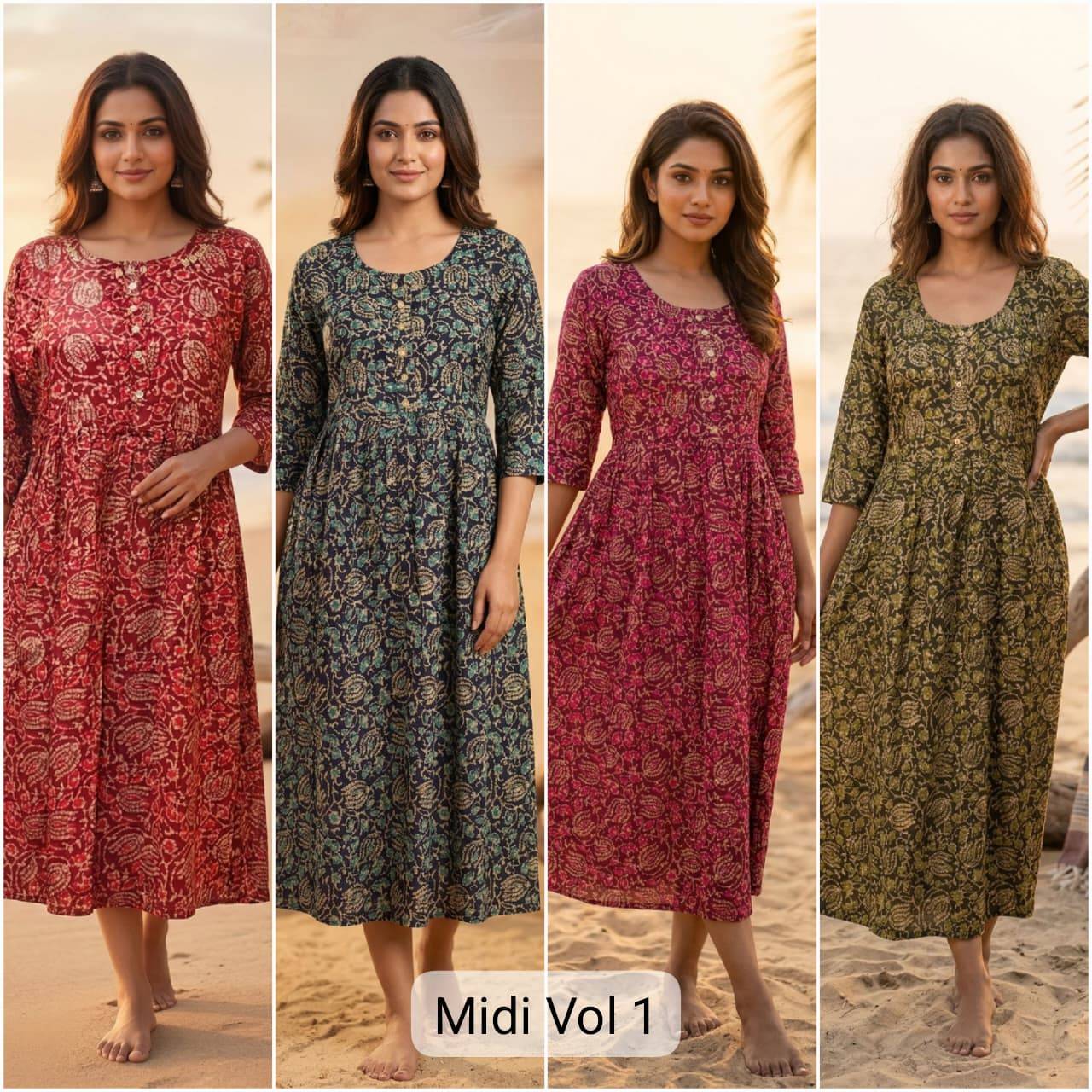  Midi Vol-1 By Kaamiri 01 To 04 Series Beautiful Festive Suits Colourful Stylish Premium Rayon Foil print Midi At Wholesale Price